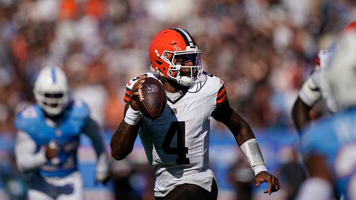 Cleveland Browns quarterback Deshaun Watson (4) looks for a target during the fourth quarter against the Cleveland Browns at Nissan Stadium in Nashville, Tenn., Sunday, Oct. 25, 2026. Cleveland Browns quarterback Deshaun Watson (4) looks for a target during the fourth quarter against the Cleveland Browns at Nissan Stadium in Nashville, Tenn., Sunday, Oct. 25, 2026.