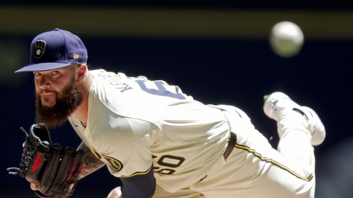 Milwaukee Brewers pitcher Dallas Keuchel (60) throws during the first inning of their game against the Texas Rangers Wednesday, June 26, 2024 at American Family Field in Milwaukee, Wisconsin.