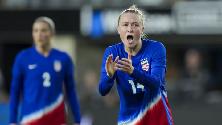Emily Sonnett reacts during the United States women's soccer match against Canada in the SheBelieves Cup in Columbus, Ohio. Emily Sonnett reacts during the United States women's soccer match against Canada in the SheBelieves Cup in Columbus, Ohio.