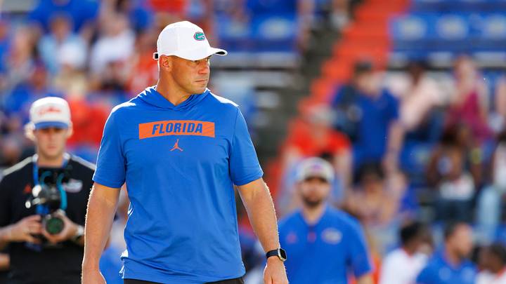 Sep 12, 2026; Gainesville, Florida, USA;  Florida Gators head coach Jon Sumrall looks on before a game against the Campbell Fighting Camels at Ben Hill Griffin Stadium.  Mandatory Credit: Matt Pendleton-Imagn Images
