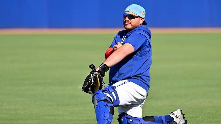 Feb 17, 2026; Dunedin, FL, USA; Toronto Blue Jays catcher Alejandro Kirk (30) waits for a drill to start during spring training at Bobby Mattick Training Center at Englebert Complex. Mandatory Credit: Jonathan Dyer-Imagn Images Feb 17, 2026; Dunedin, FL, USA; Toronto Blue Jays catcher Alejandro Kirk (30) waits for a drill to start during spring training at Bobby Mattick Training Center at Englebert Complex. Mandatory Credit: Jonathan Dyer-Imagn Images