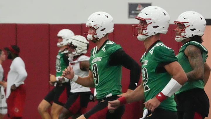 Louisville’s Tyler Shough, a red shirt senior and starting quarterback, warmed up at the first practice of the year.
July 31, 2024