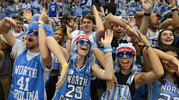 Mar 4, 2023; Chapel Hill, North Carolina, USA; North Carolina Tar Heels fans in the first half at Dean E. Smith Center. 
