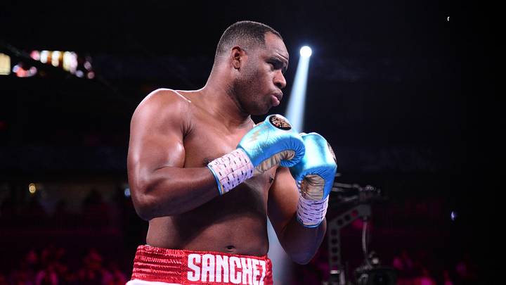 Oct 9, 2021; Las Vegas, Nevada, USA; Frank Sanchez (white/red trunks) and Efe Ajaba (black/gold trunks) during their NABO/WBC Continental Americas heavyweight championship boxing match at T-Mobile Arena. Mandatory Credit: Joe Camporeale-Imagn Images Oct 9, 2021; Las Vegas, Nevada, USA; Frank Sanchez (white/red trunks) and Efe Ajaba (black/gold trunks) during their NABO/WBC Continental Americas heavyweight championship boxing match at T-Mobile Arena. Mandatory Credit: Joe Camporeale-Imagn Images