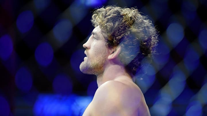 Jul 6, 2019; Las Vegas, NV, USA; Ben Askren (blue gloves) before his fight against Jorge Masvidal