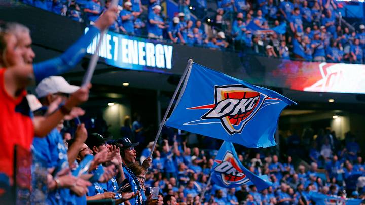 May 30, 2026; Oklahoma City, Oklahoma, USA; Oklahoma City Thunder fans cheer before game seven of the western conference finals for the 2026 NBA playoffs between the Oklahoma City Thunder and the San Antonio Spurs at Paycom Center. Mandatory Credit: Alonzo Adams-Imagn Images May 30, 2026; Oklahoma City, Oklahoma, USA; Oklahoma City Thunder fans cheer before game seven of the western conference finals for the 2026 NBA playoffs between the Oklahoma City Thunder and the San Antonio Spurs at Paycom Center. Mandatory Credit: Alonzo Adams-Imagn Images