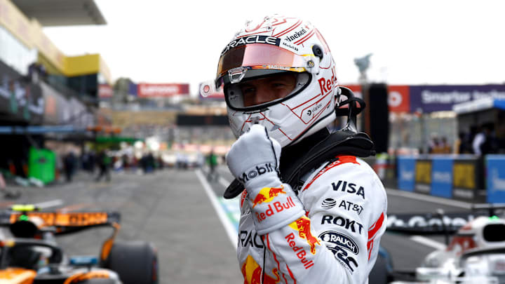 [US, Mexico & Canada customers only] April 5, 2025; Suzuka, JAPAN; Max Verstappen reacts after qualifying for pole position during qualifying for the F1 Japanese Grand Prix at Suzuka Circuit. Mandatory Credit: Manami Yamada/Reuters via Imagn Images