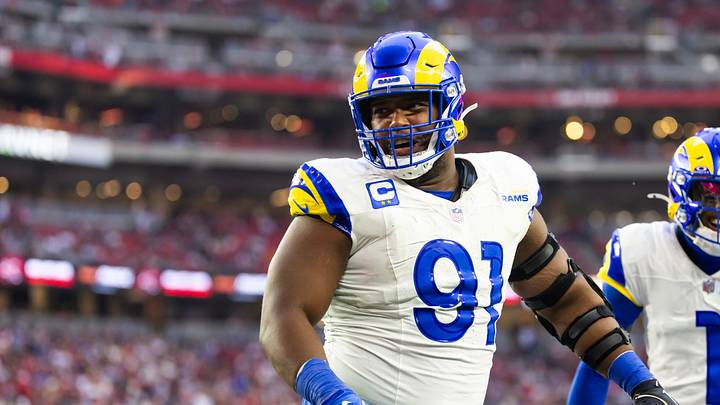 Dec 7, 2025; Glendale, Arizona, USA; Los Angeles Rams defensive end Kobie Turner (91) against the Arizona Cardinals at State Farm Stadium. Mandatory Credit: Mark J. Rebilas-Imagn Images Dec 7, 2025; Glendale, Arizona, USA; Los Angeles Rams defensive end Kobie Turner (91) against the Arizona Cardinals at State Farm Stadium. Mandatory Credit: Mark J. Rebilas-Imagn Images