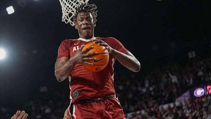 Mar 3, 2026; Athens, Georgia, USA; Alabama Crimson Tide forward Aiden Sherrell (22) grabs a rebound against the Georgia Bulldogs at Stegeman Coliseum. Mandatory Credit: Dale Zanine-Imagn Images Mar 3, 2026; Athens, Georgia, USA; Alabama Crimson Tide forward Aiden Sherrell (22) grabs a rebound against the Georgia Bulldogs at Stegeman Coliseum. Mandatory Credit: Dale Zanine-Imagn Images
