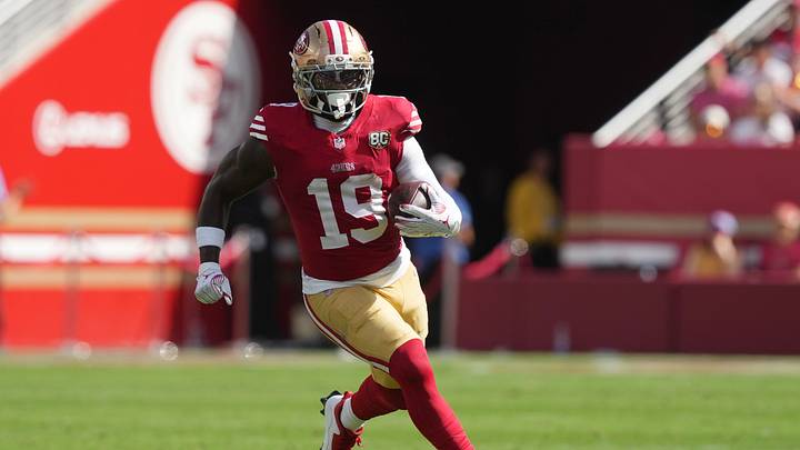 Oct 4, 2026; Santa Clara, California, USA; San Francisco 49ers wide receiver Deebo Samuel Sr. (19) runs after the catch against the Denver Broncos during the first half at Levi's Stadium. Mandatory Credit: Darren Yamashita-Imagn Images Oct 4, 2026; Santa Clara, California, USA; San Francisco 49ers wide receiver Deebo Samuel Sr. (19) runs after the catch against the Denver Broncos during the first half at Levi's Stadium. Mandatory Credit: Darren Yamashita-Imagn Images