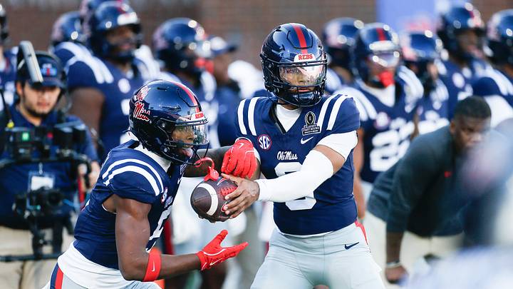 Dec 20, 2025; Oxford, MS, USA; Mississippi Rebels quarterback Trinidad Chambliss (6) and running back Kewan Lacy (5) warm up prior to a game against the Tulane Green Wave at Vaught-Hemingway Stadium. Mandatory Credit: Petre Thomas-Imagn Images Dec 20, 2025; Oxford, MS, USA; Mississippi Rebels quarterback Trinidad Chambliss (6) and running back Kewan Lacy (5) warm up prior to a game against the Tulane Green Wave at Vaught-Hemingway Stadium. Mandatory Credit: Petre Thomas-Imagn Images