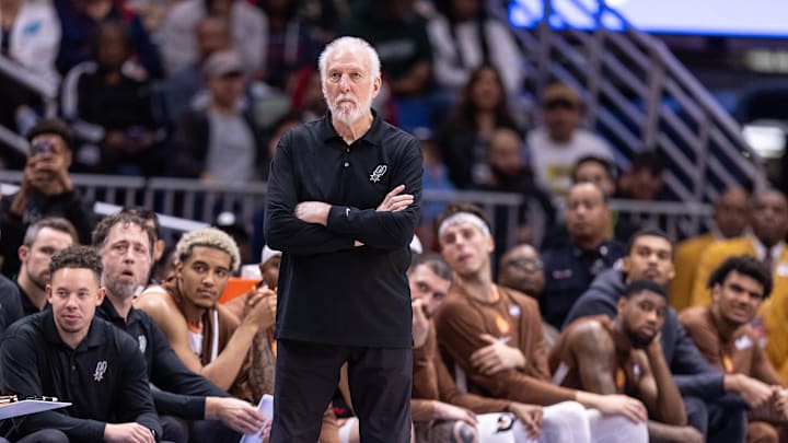 Dec 1, 2023; New Orleans, Louisiana, USA; San Antonio Spurs head coach Gregg Popovich looks on
