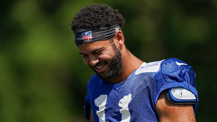 Indianapolis Colts wide receiver Michael Pittman Jr. (11) walks up the field Sunday, Aug. 10, 2025, during Indianapolis Colts Training Camp at Grand Park in Westfield.