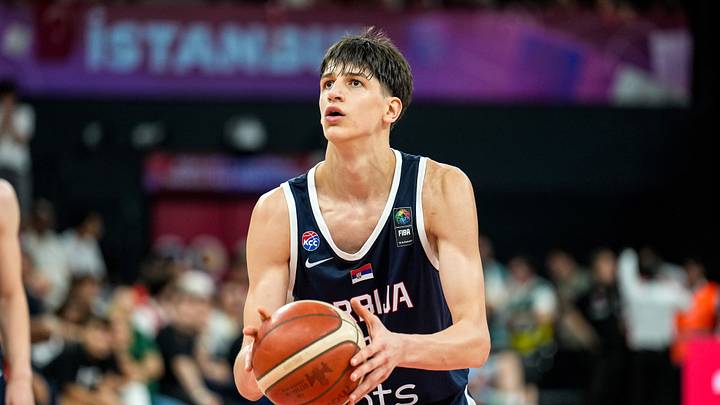 Nikola Kusturica takes a free throw during the FIBA U-17 World Cup semifinal on July 4. Kusturica has committed to play college basketball at UCLA.