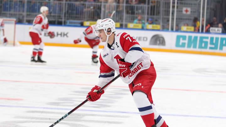 Maxim Beryozkin (72) Lokomotiv Hockey Club seen in action...