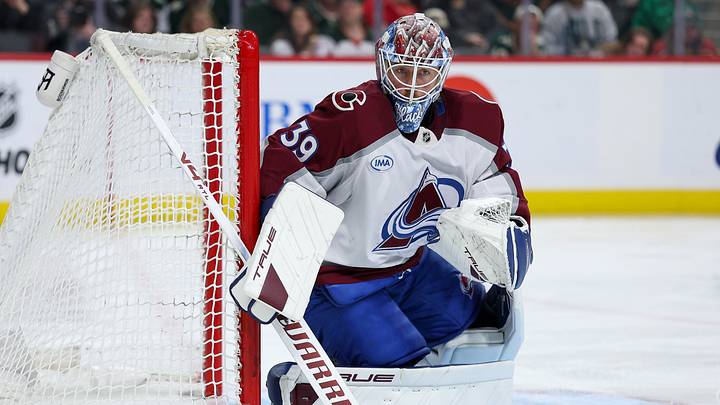 May 11, 2026; Saint Paul, Minnesota, USA; Colorado Avalanche goaltender MacKenzie Blackwood (39) defends his net against the Minnesota Wildduring the second period in game four of the second round of the 2026 Stanley Cup Playoffs at Grand Casino Arena. Mandatory Credit: Matt Krohn-Imagn Images