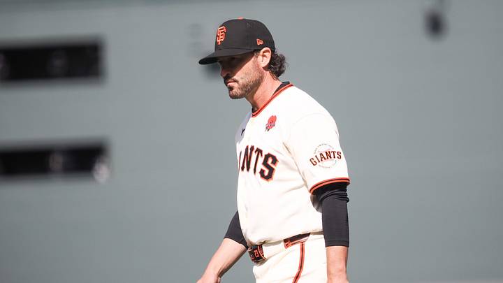 May 25, 2026; San Francisco, California, USA; San Francisco Giants manager Tony Vitello (23) walks on the field during the ninth inning against the Arizona Diamondbacks at Oracle Park. Mandatory Credit: Kelley L Cox-Imagn Images