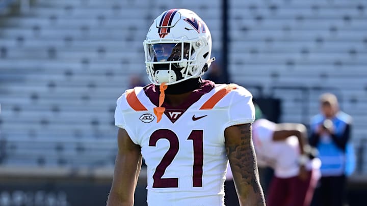 Nov 11, 2023; Virginia Tech running back Jeremiah Coney (21) warms up before playing Boston College in Chestnut Hill, Mass. Nov 11, 2023; Virginia Tech running back Jeremiah Coney (21) warms up before playing Boston College in Chestnut Hill, Mass.