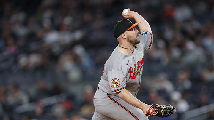 May 4, 2026; Bronx, New York, USA; Baltimore Orioles pitcher Keegan Akin (45) delivers a pitch delivers a pitch during the seventh inning against the New York Yankees at Yankee Stadium. Mandatory Credit: Vincent Carchietta-Imagn Images May 4, 2026; Bronx, New York, USA; Baltimore Orioles pitcher Keegan Akin (45) delivers a pitch delivers a pitch during the seventh inning against the New York Yankees at Yankee Stadium. Mandatory Credit: Vincent Carchietta-Imagn Images