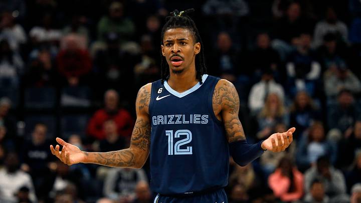 Nov 22, 2022; Memphis, Tennessee, USA; Memphis Grizzlies guard Ja Morant (12) reacts during the second half against the Sacramento Kings at FedExForum. Mandatory Credit: Petre Thomas-USA TODAY Sports