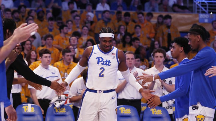 Mar 9, 2024; Pittsburgh, Pennsylvania, USA;  Pittsburgh Panthers forward Blake Hinson (2) takes part in player introductions against the North Carolina State Wolfpack at the Petersen Events Center. Mandatory Credit: Charles LeClaire-USA TODAY Sports