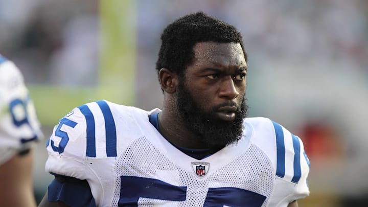 October 3, 2010; Jacksonville FL, USA; Indianapolis Colts linebacker Clint Session (55) during the second half against the Jacksonville Jaguars at EverBank Field. Jacksonville Jaguars defeated Indianapolis Colts 31-28. Mandatory Credit: Kim Klement-Imagn Images