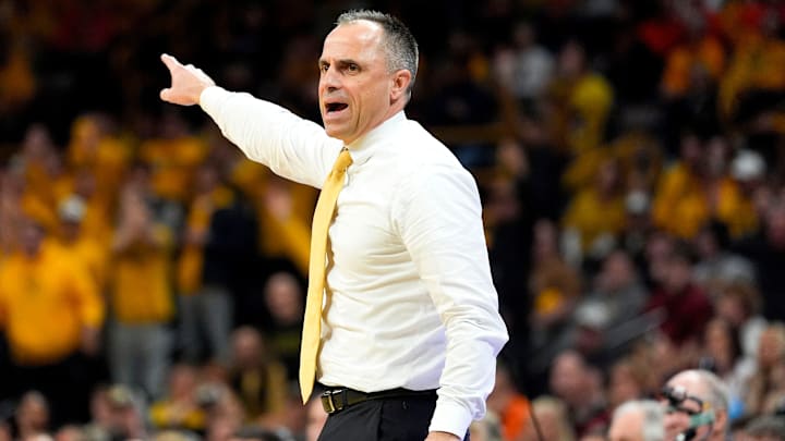 Iowa head coach Ben McCollum reacts during a basketball game against the Illinois Fighting Illini Jan. 11, 2026 at Carver-Hawkeye Arena in Iowa City, Iowa.