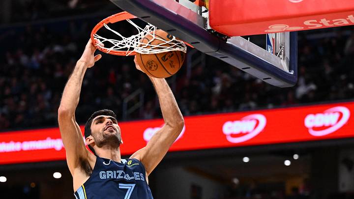Dec 28, 2025; Washington, District of Columbia, USA; Memphis Grizzlies forward Santi Aldama (7) dunks the ball against the Washington Wizards during the first half at Capital One Arena. Mandatory Credit: Brad Mills-Imagn Images Dec 28, 2025; Washington, District of Columbia, USA; Memphis Grizzlies forward Santi Aldama (7) dunks the ball against the Washington Wizards during the first half at Capital One Arena. Mandatory Credit: Brad Mills-Imagn Images