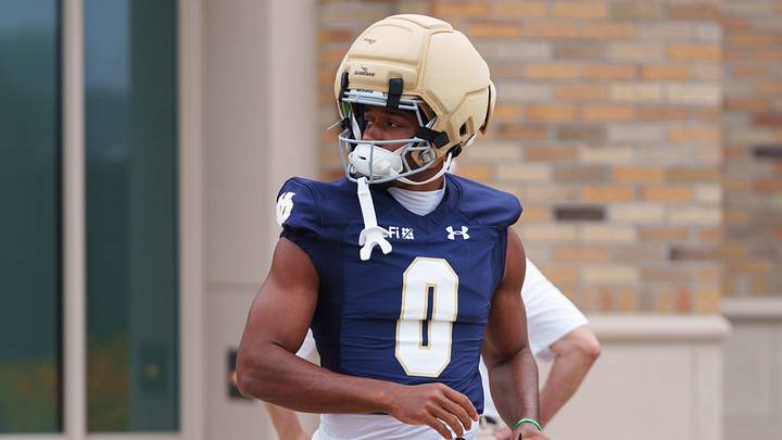 Wide receiver Quincy Porter walks to a Notre Dame football practice at Irish Athletic Center on Thursday, Aug. 6, 2026, in South Bend. Wide receiver Quincy Porter walks to a Notre Dame football practice at Irish Athletic Center on Thursday, Aug. 6, 2026, in South Bend.