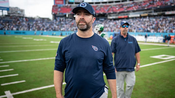 Tennessee Titans head coach Brian Callahan after the New York Jets won 24-17 at Nissan Stadium in Nashville, Tenn., Sunday, Sept. 15, 2024.