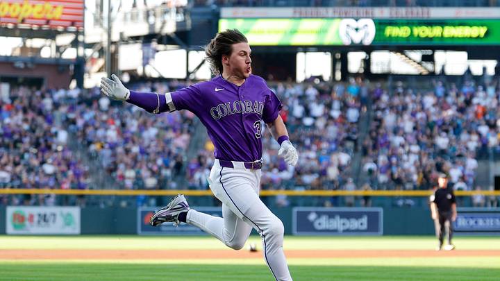 Colorado Rockies right fielder Jake McCarthy. Colorado Rockies right fielder Jake McCarthy.