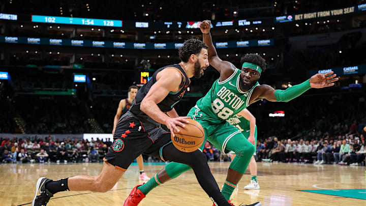 Mar 17, 2024; Washington, District of Columbia, USA; Washington Wizards forward Anthony Gill (16) goes to the basket against Boston Celtics center Neemias Queta (88) during the second half of the game at Capital One Arena. Mandatory Credit: Scott Taetsch-Imagn Images Mar 17, 2024; Washington, District of Columbia, USA; Washington Wizards forward Anthony Gill (16) goes to the basket against Boston Celtics center Neemias Queta (88) during the second half of the game at Capital One Arena. Mandatory Credit: Scott Taetsch-Imagn Images