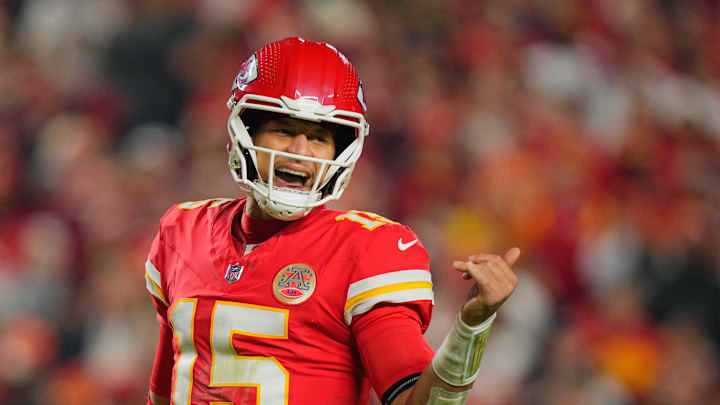 Oct 27, 2025; Kansas City, Missouri, USA; Kansas City Chiefs quarterback Patrick Mahomes (15) reacts during the third quarter of the game against the Washington Commanders at GEHA Field at Arrowhead Stadium. Mandatory Credit: Jay Biggerstaff-Imagn Images Oct 27, 2025; Kansas City, Missouri, USA; Kansas City Chiefs quarterback Patrick Mahomes (15) reacts during the third quarter of the game against the Washington Commanders at GEHA Field at Arrowhead Stadium. Mandatory Credit: Jay Biggerstaff-Imagn Images