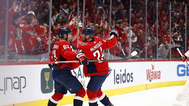 Connor McMichael, Ivan Miroshnichenko, Washington Capitals Mandatory Credit: Amber Searls-Imagn Images