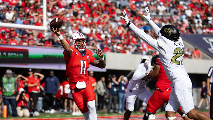 Oct 19, 2024; Tucson, Arizona, USA; Arizona Wildcats quarterback Noah Fifita (11) against the Colorado Buffalos at Arizona Stadium. Mandatory Credit: Mark J. Rebilas-Imagn Images