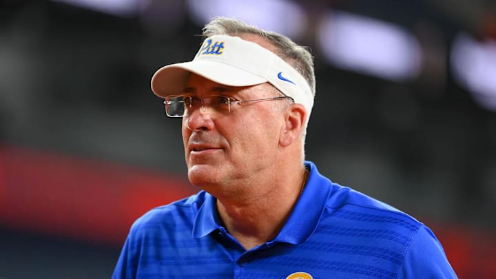 Oct 18, 2025; Syracuse, New York, USA; Pittsburgh Panthers head coach Pat Narduzzi looks on prior to the game against the Syracuse Orange at the JMA Wireless Dome. Mandatory Credit: Rich Barnes-Imagn Images Oct 18, 2025; Syracuse, New York, USA; Pittsburgh Panthers head coach Pat Narduzzi looks on prior to the game against the Syracuse Orange at the JMA Wireless Dome. Mandatory Credit: Rich Barnes-Imagn Images