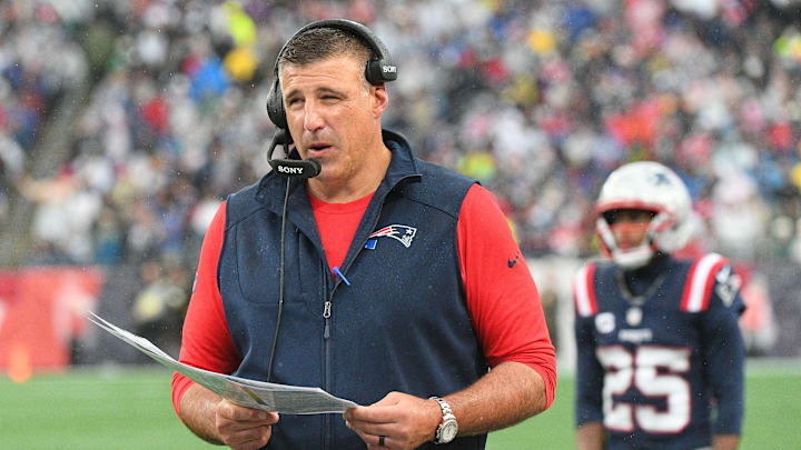 Sep 7, 2025; Foxborough, Massachusetts, USA; New England Patriots head coach Mike Vrabel during the second half at Gillette Stadium. Mandatory Credit: Bob DeChiara-Imagn Images