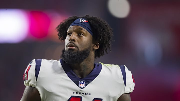Oct 24, 2021; Glendale, Arizona, USA; Houston Texans linebacker Zach Cunningham (41) against the Arizona Cardinals at State Farm Stadium. Mandatory Credit: Mark J. Rebilas-Imagn Images