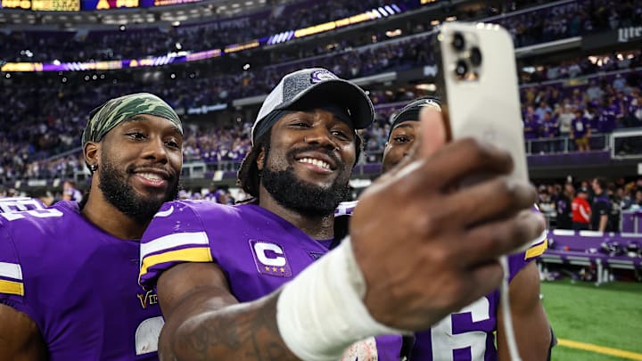 Dec 17, 2022; Minneapolis, Minnesota, USA; Minnesota Vikings running back Dalvin Cook (4) celebrates