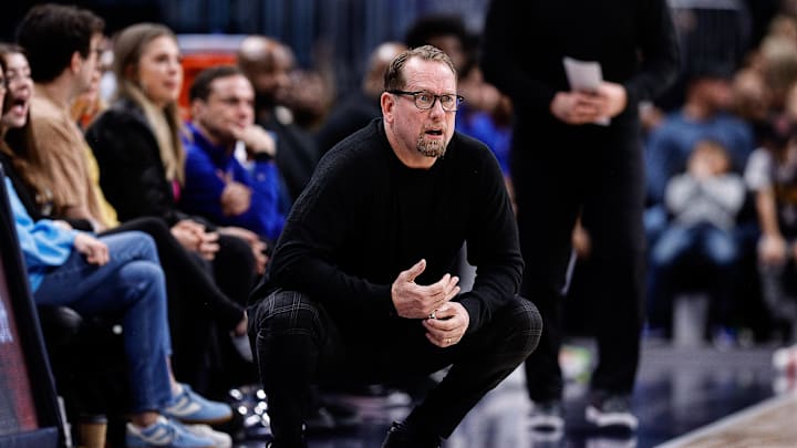 Jan 27, 2024; Denver, Colorado, USA; Philadelphia 76ers head coach Nick Nurse in the first quarter against the Denver Nuggets at Ball Arena. Mandatory Credit: Isaiah J. Downing-Imagn Images