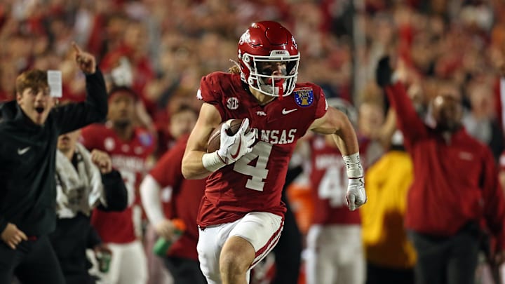 Arkansas Razorbacks wide receiver Isaac TeSlaa (4). Arkansas Razorbacks wide receiver Isaac TeSlaa (4).