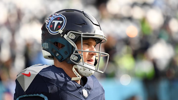 Dec 24, 2023; Nashville, Tennessee, USA; Tennessee Titans quarterback Ryan Tannehill (17) warms up before the game against the Seattle Seahawks at Nissan Stadium. Mandatory Credit: Christopher Hanewinckel-Imagn Images Dec 24, 2023; Nashville, Tennessee, USA; Tennessee Titans quarterback Ryan Tannehill (17) warms up before the game against the Seattle Seahawks at Nissan Stadium. Mandatory Credit: Christopher Hanewinckel-Imagn Images