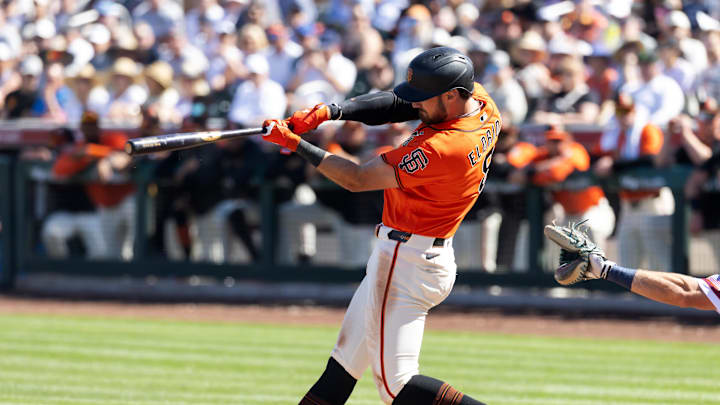 Mar 3, 2026; Scottsdale, AZ, USA; San Francisco Giants first baseman Bryce Eldridge against Team USA during a spring training game at Scottsdale Stadium. Mandatory Credit: Mark J. Rebilas-Imagn Images Mar 3, 2026; Scottsdale, AZ, USA; San Francisco Giants first baseman Bryce Eldridge against Team USA during a spring training game at Scottsdale Stadium. Mandatory Credit: Mark J. Rebilas-Imagn Images