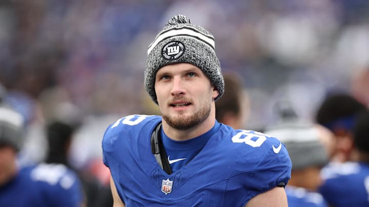 Dec 31, 2023; East Rutherford, New Jersey, USA; New York Giants tight end Daniel Bellinger (82) at MetLife Stadium.