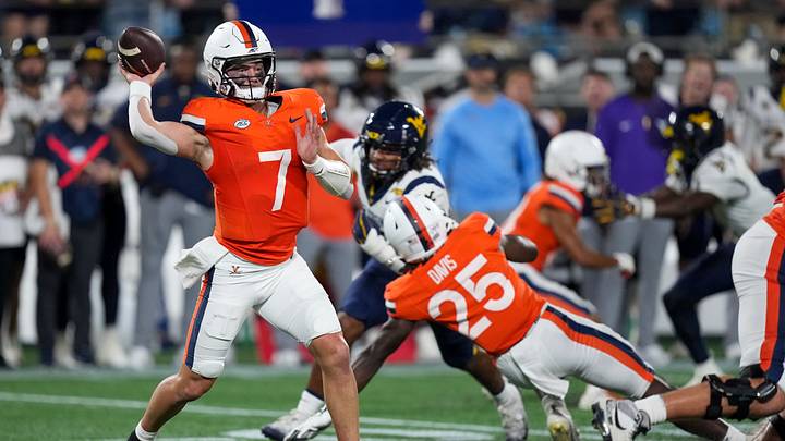 Sep 19, 2026; Charlotte, North Carolina, USA; Virginia Cavaliers quarterback Beau Pribula (7) throws during the second quarter against the West Virginia Mountaineers at Bank of America Stadium. Mandatory Credit: Jim Dedmon-Imagn Images Sep 19, 2026; Charlotte, North Carolina, USA; Virginia Cavaliers quarterback Beau Pribula (7) throws during the second quarter against the West Virginia Mountaineers at Bank of America Stadium. Mandatory Credit: Jim Dedmon-Imagn Images