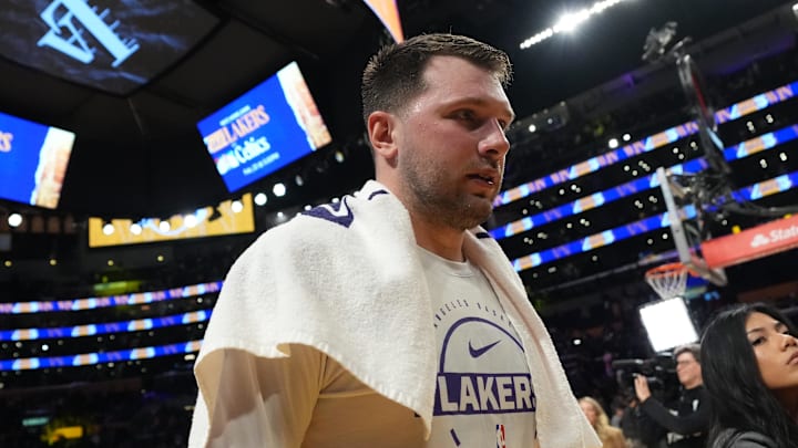 Feb 20, 2026; Los Angeles, California, USA; Los Angeles Lakers guard Luka Doncic (77). Mandatory Credit: Kirby Lee-Imagn Images