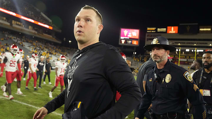 ASU Sun Devils head coach Kenny Dillingham walks off the field after a 24-16 loss to the Houston Cougars at Mountain America Stadium in Tempe on Oct. 25, 2025. ASU Sun Devils head coach Kenny Dillingham walks off the field after a 24-16 loss to the Houston Cougars at Mountain America Stadium in Tempe on Oct. 25, 2025.