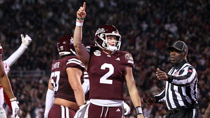 Nov 23, 2023; Starkville, Mississippi, USA; Mississippi State Bulldogs quarterback Will Rogers (2)