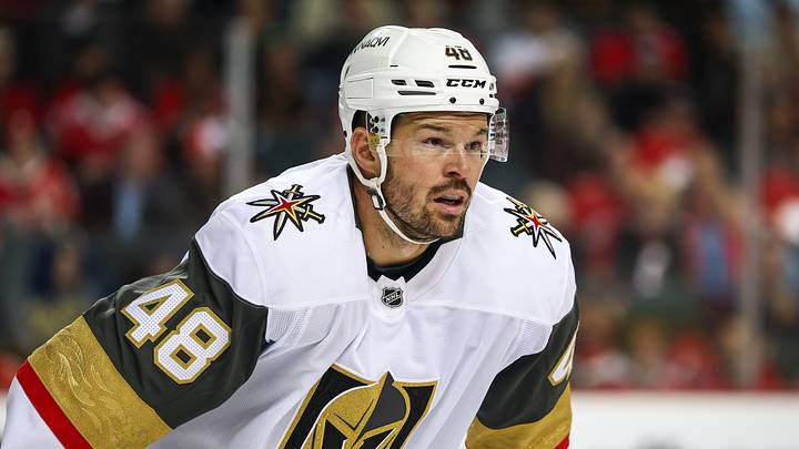 Oct 14, 2025; Calgary, Alberta, CAN; Vegas Golden Knights center Tomas Hertl (48) during the first period against the Calgary Flames at Scotiabank Saddledome. Mandatory Credit: Sergei Belski-Imagn Images Oct 14, 2025; Calgary, Alberta, CAN; Vegas Golden Knights center Tomas Hertl (48) during the first period against the Calgary Flames at Scotiabank Saddledome. Mandatory Credit: Sergei Belski-Imagn Images