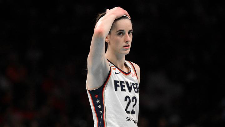 Indiana Fever guard Caitlin Clark (22) reacts during the second half against the New York Liberty.